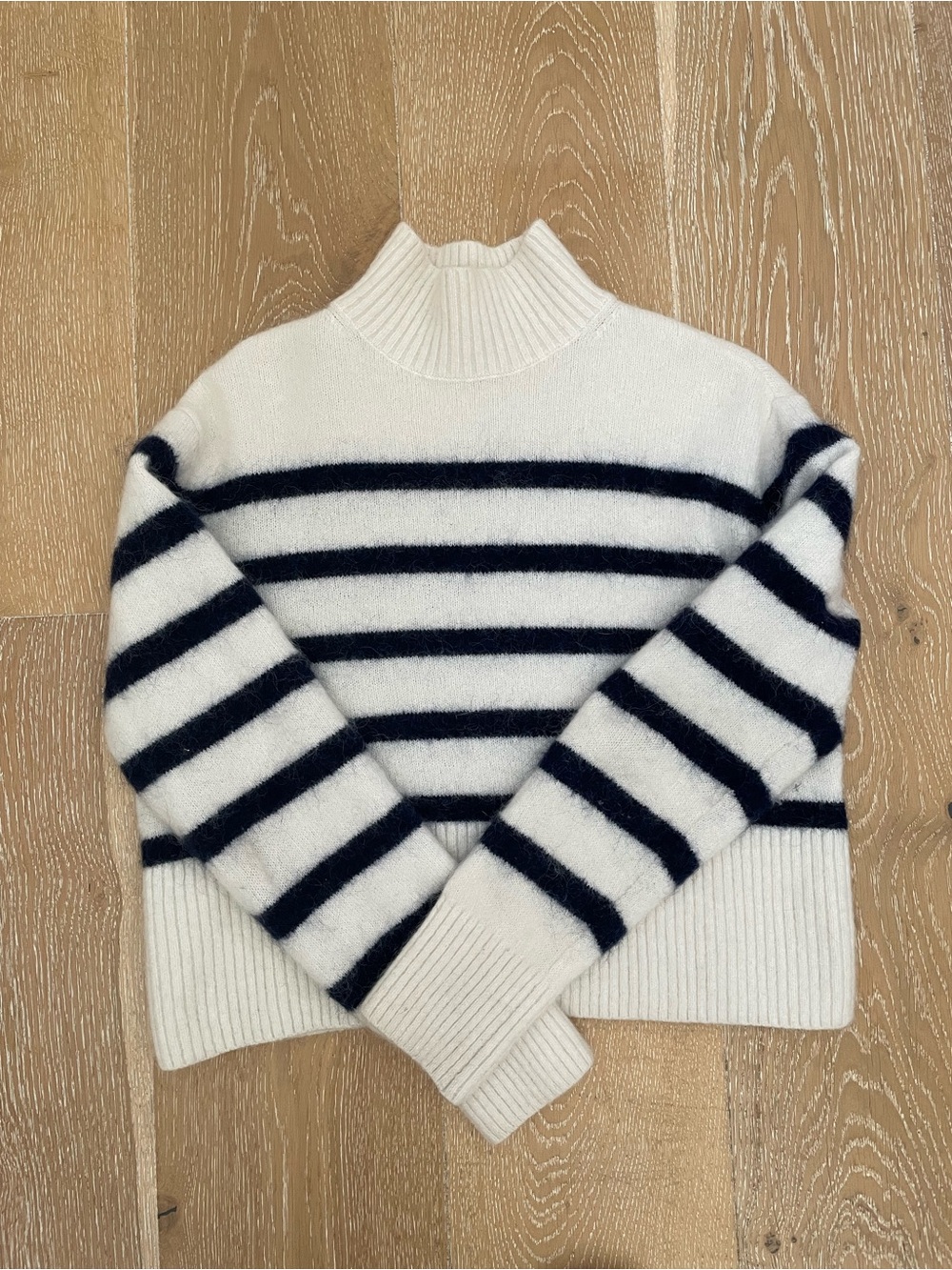 & Other Stories Cream and Blue Striped Mock Neck Sweater